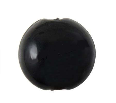 GLASS BEADS - LAMPWORK - FLAT ROUND - 15x8mm - BLACK