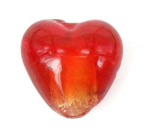 GLASS BEADS - SILVERFOIL LAMPWORK - HEART - RED - 13 x 9mm