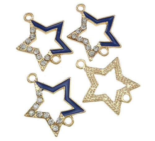 CONNECTORS - STAR - ENAMEL AND RHINESTONES - NAVY BLUE - 23.50x26.50x3mm