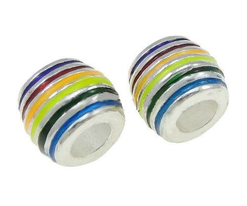 PANDORA STYLE - DRUM - SPACER BEADS WITH COLORFUL ENAMEL STRIPES