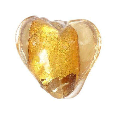 GLASS BEADS - SILVERFOIL - LAMPWORK - HEART - DEEP GOLD - 13 x 9mm