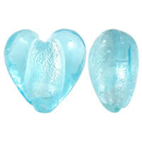 GLASS BEADS - SILVERFOIL LAMPWORK - HEART - LIGHT BLUE - 13x9mm