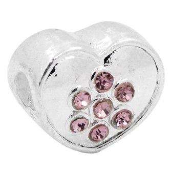 PANDORA STYLE - ANTIQUE SILVER -HEART - SPACER BEADS - PINK RHINESTONES