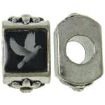 PANDORA STYLE - RECTANGLE - ANTIQUE SILVER -  DOVE DECAL - BEADS - 9.50x15.50x8.50mm