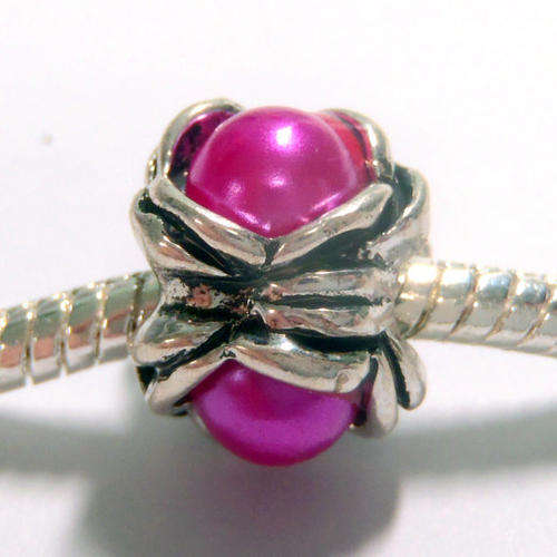 EUROPEAN STYLE - ANTIQUE SILVER - RONDELLE - BEADS WITH PINK FAUX PEARLS
