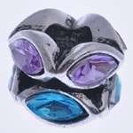 PANDORA STYLE - DRUM - ANTIQUE SILVER - FLOWER -  ACRYLIC RHINESTONE - BLUE AND LILAC