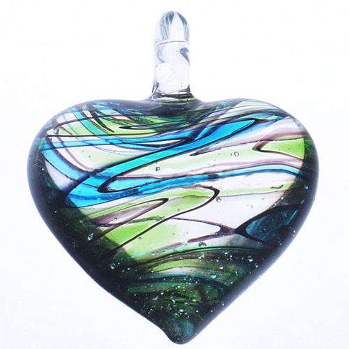 PENDANTS - INNER TWIST - MURANO GLASS - LAMPWORK - HEART - GREEN, BLUE, TURQUOISE & BLACK