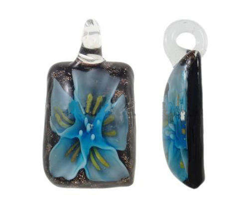 PENDANTS - INNER FLOWER - LAMPWORK - RECTANGLE - HANDMADE - GOLD SAND - 24x34x11mm