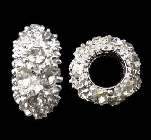 EUROPEAN STYLE - RHINESTONE - SILVER - RONDELLE BEADS - CLEAR - 10.5x5mm