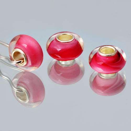 PANDORA STYLE - 925 SILVER CORE - MURANO GLASS - CLEAR WITH REDDISH PINK INNER