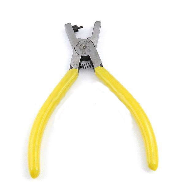 HOLE PUNCH PLIERS -BEADING TOOLS - 2 AND 5MM - YELLOW PVC - STEEL BAR HANDLES - 52x141x9mm
