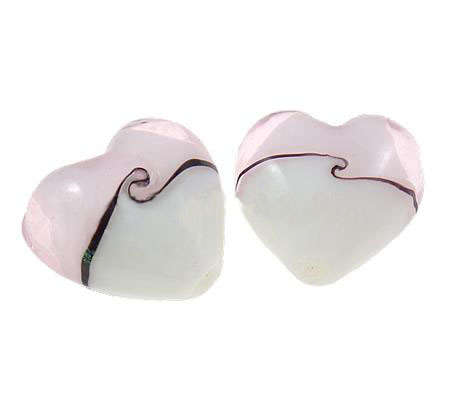 GLASS BEADS - HANDMADE - LAMPWORK - HEART - TWO TONE - 15x15x9mm