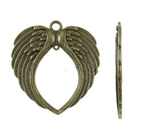 PENDANTS - ANTIQUE BRONZE - ANGEL WINGS - 69x73x4mm