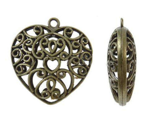 PENDANTS - ANTIQUE BRONZE - FILIGREE - HOLLOW HEART - 47x49x15.50mm