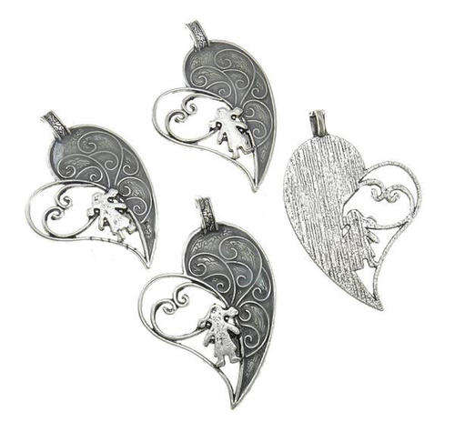 PENDANTS - ANTIQUE SILVER - VINTAGE DESIGN HEART - 43x65x2.50mm
