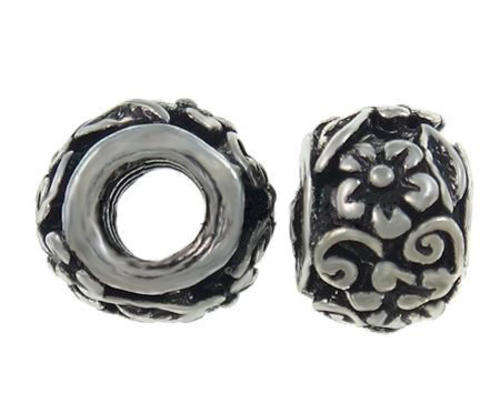 EUROPEAN STYLE - ANTIQUE SILVER - ENGRAVED FLOWER - SPACER BEADS - 8x10mm