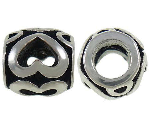 PANDORA STYLE - ANTIQUE SILVER - HOLLOW HEART - DRUM - SPACER BEADS - 9.8x9.5mm