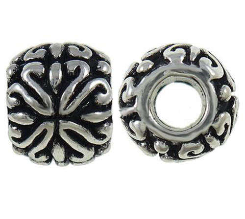 PANDORA STYLE - ANTIQUE SILVER - ENGRAVED FLORAL - DRUM - SPACER BEADS - 11x9.3mm