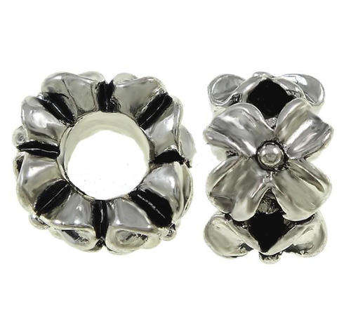 PANDORA STYLE - ANTIQUE SILVER -RONDELLE - SPACER BEADS - RAISED FLOWERS - 11x8mm