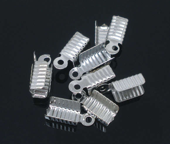 NECKLACE/ CORD/RIBBON - FOLD OVER - CRIMP ENDS - SILVER TONE - 12x5mm - SOLD PER  PACK OF 2 pcs
