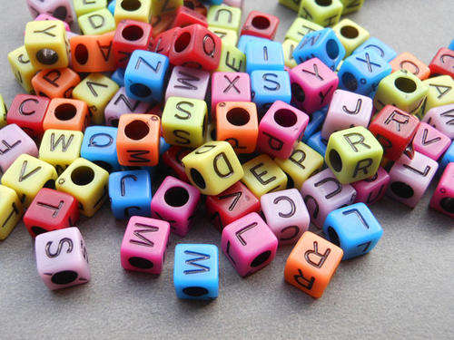ACRYLIC - ALPHABET CUBIC BEADS - 6mm - MIXED COLORS - RANDOMLY MIXED - 10 PCS