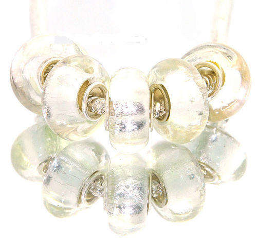 PANDORA STYLE - 925 SILVER CORE - MURANO - CLEAR WITH SILVERFOIL - GLASS BEADS