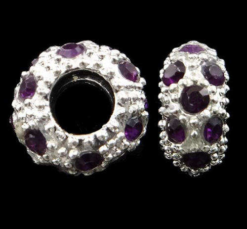 EUROPEAN STYLE - SILVER - GRAPE RHINESTONE -  SPACER BEADS - FITS EUROPEAN BRACELETS - 11x 5mm