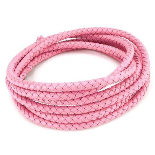 BRAIDED PU LEATHER CORD - BABY PINK - ROUND - 7mm - SOLD PER METER