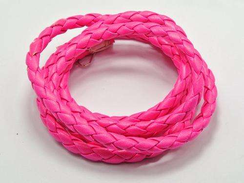 BRAIDED PU LEATHER CORD - HOT PINK - ROUND - 7mm - SOLD PER METER
