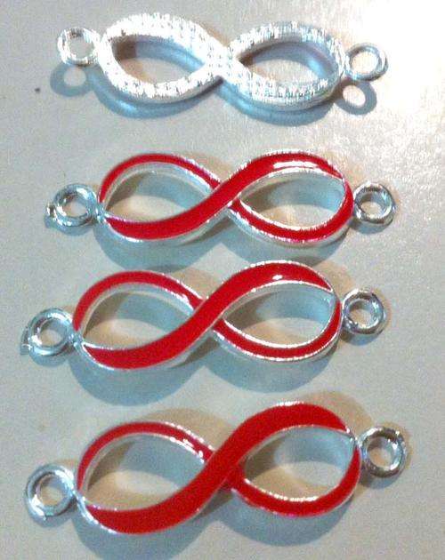 CONNECTORS - INFINITY- ENAMEL - RED - SILVER TONE - PLATED ZINC ALLOY