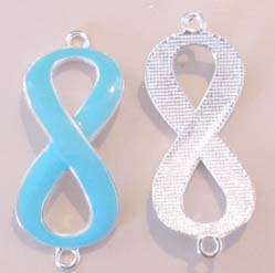 CONNECTORS - INFINITY- ENAMEL - TURQUOISE BLUE - SILVER TONE - PLATED 13x29mm