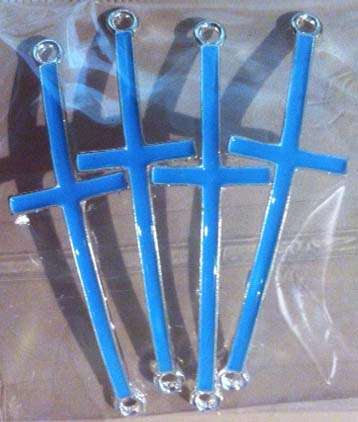 ****CLEARANCE*** CONNECTORS - CROSS - SIDEWAYS - ENAMEL - SKY BLUE - SILVER TONE - PLATED