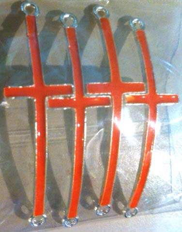****CLEARANCE**** CONNECTORS - CROSS - SIDEWAYS - ENAMEL - ORANGE - SILVER TONE - PLATED