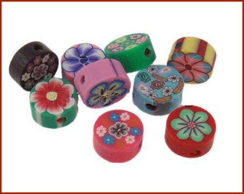 POLYMER CLAY - ASSORTED - MULTICOLOR - FLOWER  BEADS - 10mm
