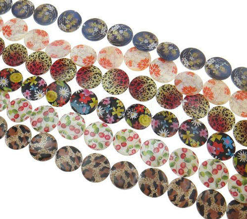 SHELL BEADS - NATURAL PRINTED - ASSORTED DESIGNS - ROUND - 24x3mm - 2 PCS