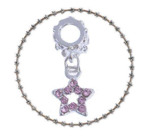 EUROPEAN STYLE - RHINESTONE - STAR - DANGLE CHARMS - PINK