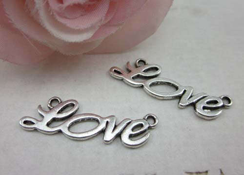INFINITY BRACELET CHARM CONNECTORS - SILVER - WORD LOVE - 33x10mm