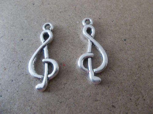 INFINITY BRACELET CHARM CONNECTORS - ANTIQUE SILVER - MUSICAL NOTE - TREBLE CLEF - 27x11mm