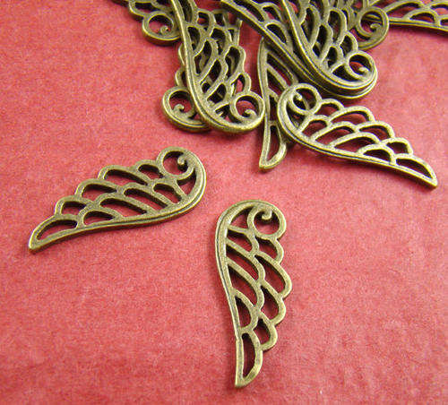 INFINITY BRACELET CHARM CONNECTORS - ANTIQUE BRONZE - ANGEL WINGS - 9x24mm