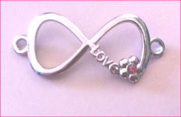 INFINITY BRACELET CHARM CONNECTORS - SILVER - INFINITY SYMBOL WITH LOVE FLOWER RHINESTONE - 45x230mm
