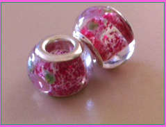 925 SILVER CORE - GLASS BEADS - CLEAR WITH SILVER SAND FUCHSIA AND ROSE DESIGN