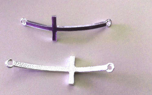 ****CLEARANCE**** CONNECTORS - CROSS - SIDEWAYS - ENAMEL - PURPLE - SILVER TONE - 44x22mm