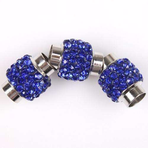 MAGNETIC CORD END CLASPS WITH ROYAL BLUE CRYSTAL RHINESTONES - FITS 7mm CORDS