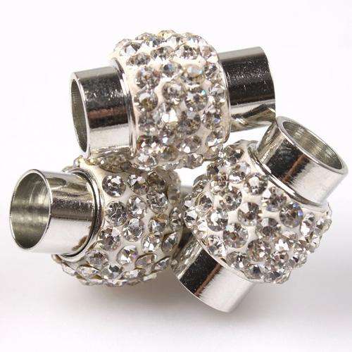 MAGNETIC CORD END CLASPS WITH CLEAR CRYSTAL RHINESTONES - FITS 7mm CORDS