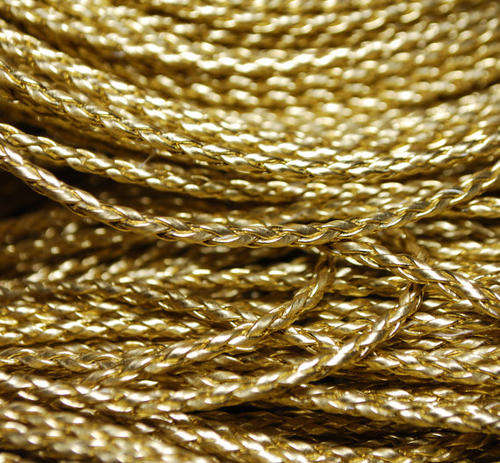 BRAIDED LEATHER CORD - LEATHEROID - GOLD - FOR DIY CRAFTS - 3mm - SOLD PER METER