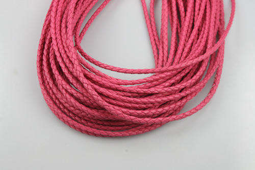 BRAIDED LEATHER CORD - FUCHSIA - FOR DIY INFINITY/FRIENDSHIP BRACELETS - 3mm - SOLD PER METER