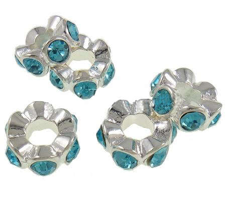 PANDORA STYLE - DONUT - BEAD SPACER - SILVER WITH BLUE RHINESTONES