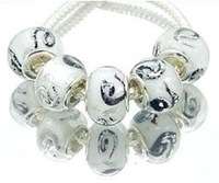 EUROPEAN STYLE - 925 SILVER CORE - MURANO GLASS BEADS - CLEAR WHITE WITH BLACK AND SILVERFOIL