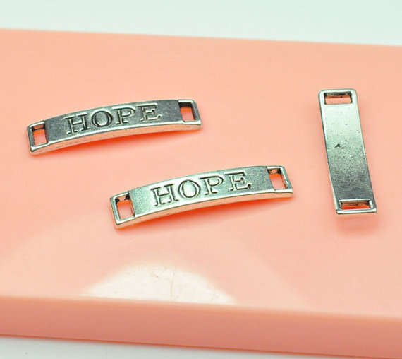 INFINITY BRACELET CHARM CONNECTORS - SILVER - SIDEWAYS - "HOPE" - 7x28mm