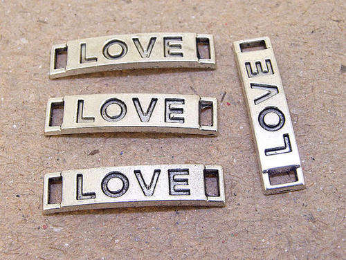INFINITY BRACELET CHARM CONNECTORS - SILVER - SIDEWAYS - "LOVE" - 7x28mm